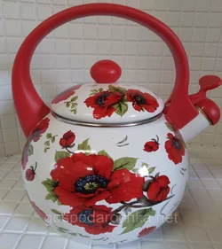 Чайник эмалированный Zauberg 2,2 л 9/L  RED HANDLE Мак для плиты
