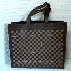 Эко сумка "Шахматка", коричневый (W226),385х320х120,90 гр./м2,без  молнии ,400 мм