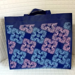 Эко сумка "Орнамент квадрат", синий (В555),385х320х120,90 гр./м2,на молнии  ,400 мм